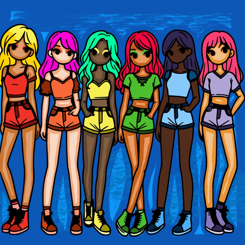 a group of girls wearing crop tops and shorts