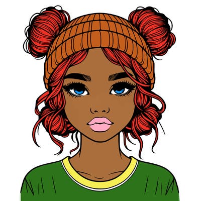 realistic girl with buns in her hair with a beanie on