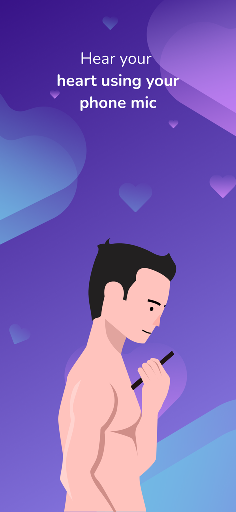 Instructional graphic showing a person holding their phone to their chest to hear their heartbeat