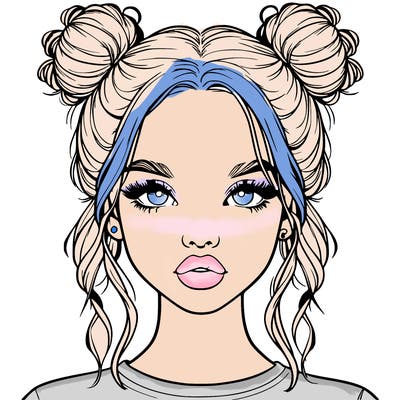 realistic girl with two buns in hair and lips