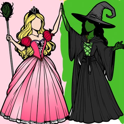 detailed realistic split of a princess and a witch