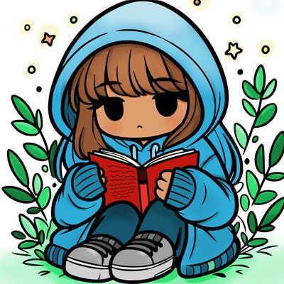 girl in oversized hoodie reading a book