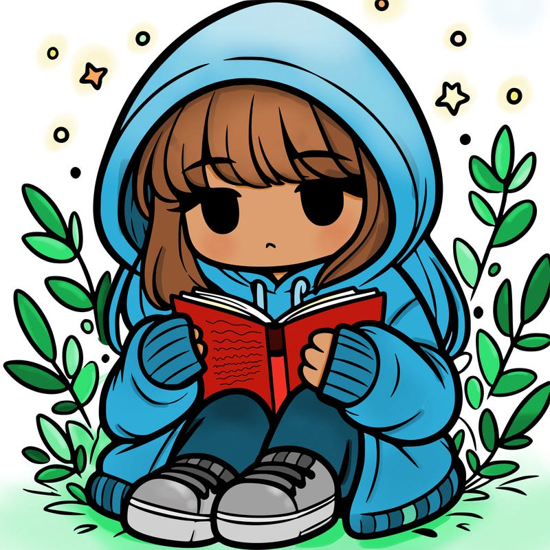 girl in oversized hoodie reading a book