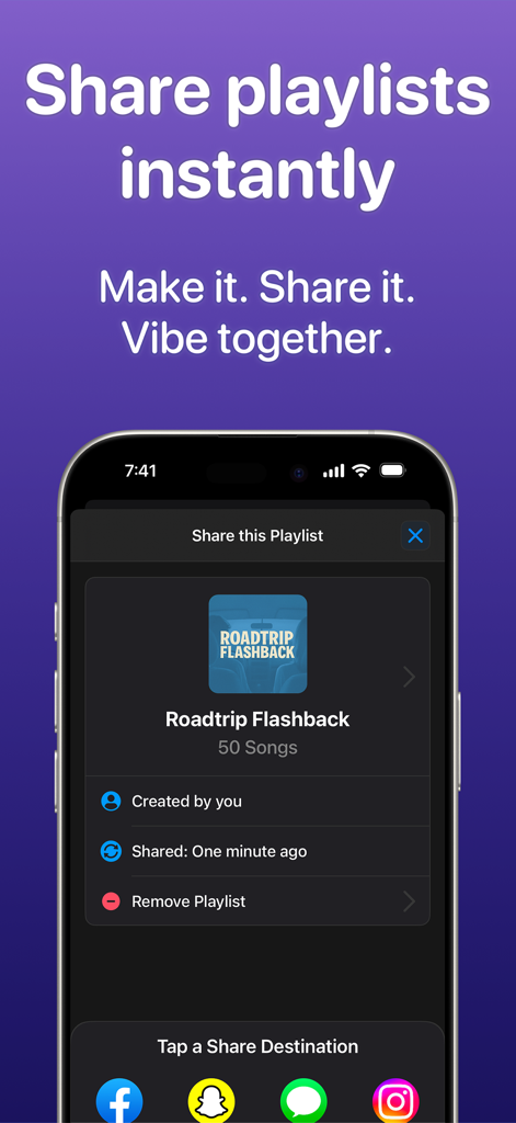SongShift app screen displaying playlist sharing options for social media platforms