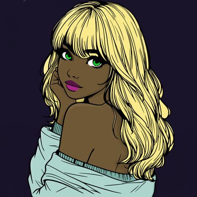 realistic girl with bangs looking over her shoulder