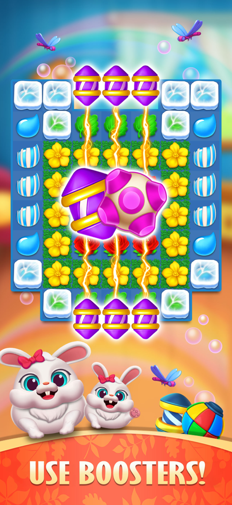 Blossom Sort 2026 - Gameplay screenshot of Blossom Sort 2026 showing floral match puzzles and game boosters