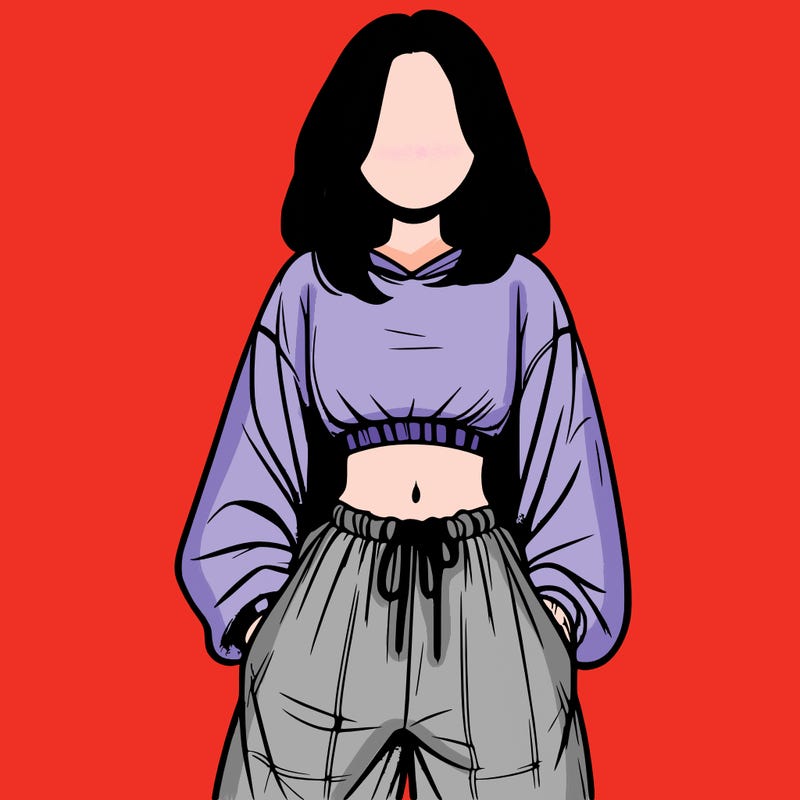 realistic girl faceless with baggy pants and a crop top