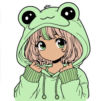 a cute teenage girl wearing a frog hoodie