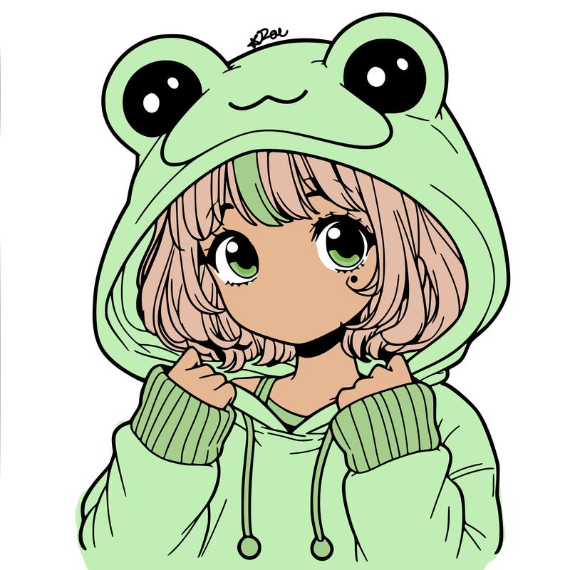 a cute teenage girl wearing a frog hoodie