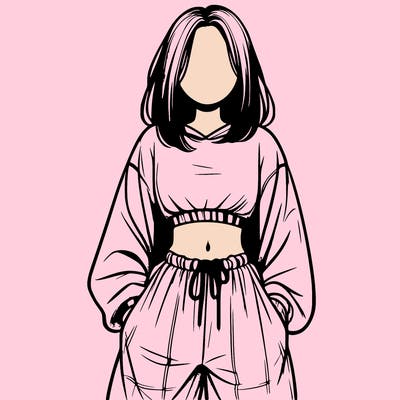 realistic girl faceless with baggy pants and a crop top