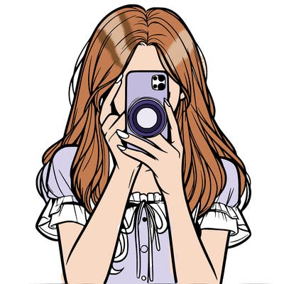 a realistic girl holding her phone taking pictures