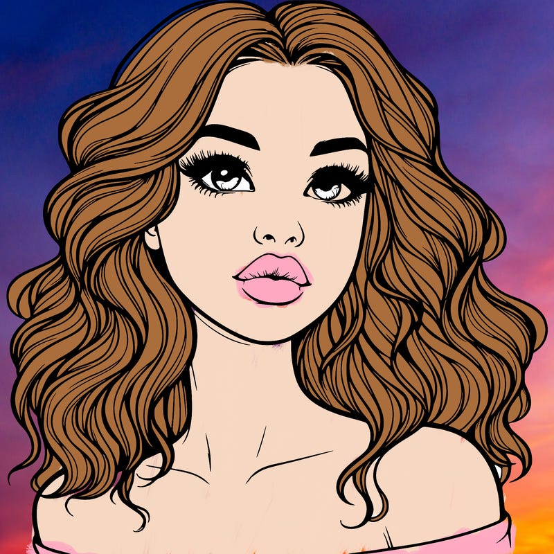 realistic girl with wavy hair and lips