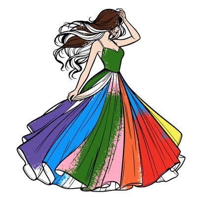 realistic woman with dress flowing in the wind