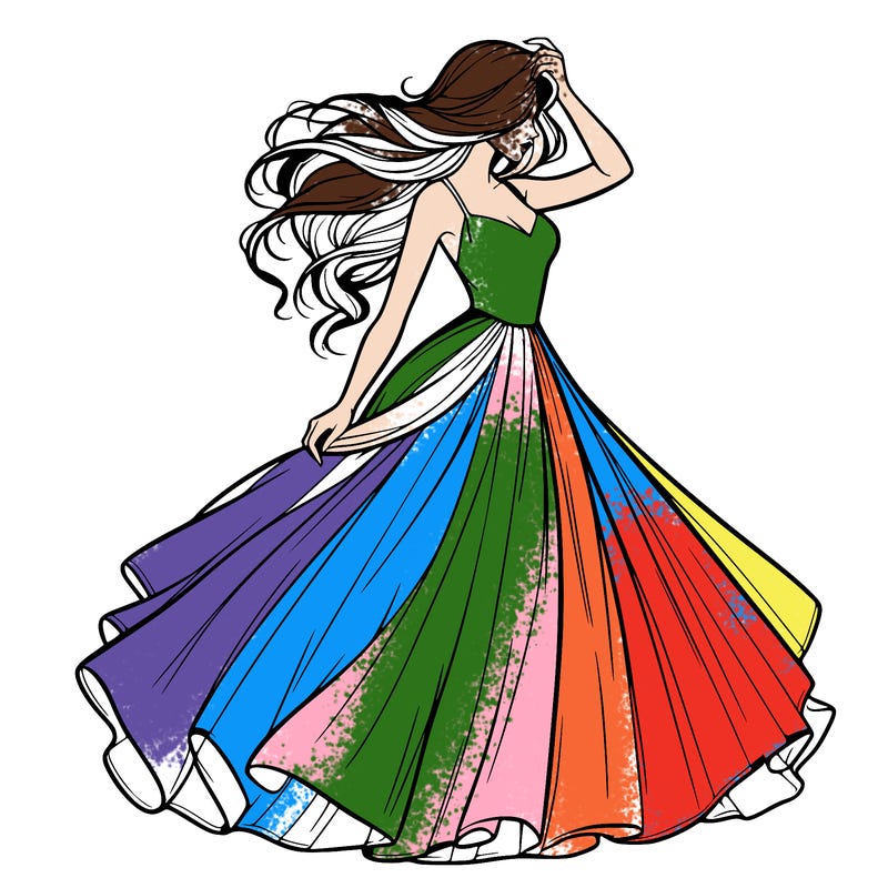 realistic woman with dress flowing in the wind