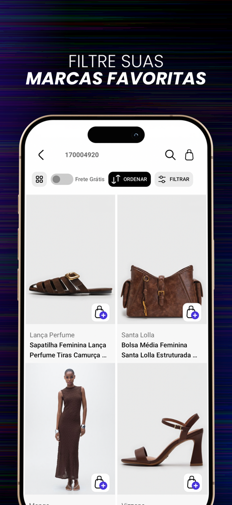 Dafiti mobile app screen showing fashion products and a brand filter option
