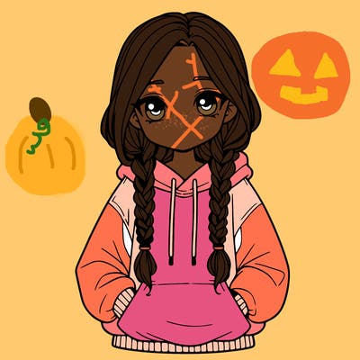 a realistic girl with a oversized hoodie and she has braids