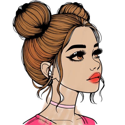 realistic girl with buns on the top of her head