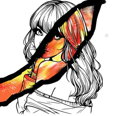 realistic girl with bangs looking over her shoulder