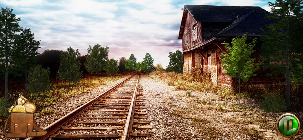 The Lone Survivor - Adventure - Trilhos de trem abandonados e um edifício de madeira desgastado em um jogo de aventura na natureza