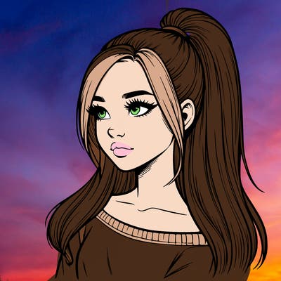 realistic girl with a high ponytail