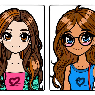 two pretty girls one with long hair one with short hair and glasses