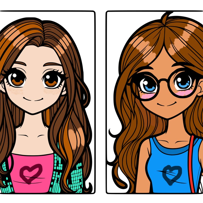 two pretty girls one with long hair one with short hair and glasses