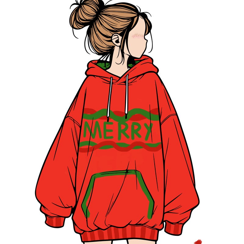 realistic girl with a oversized sweatshirt on and a bun