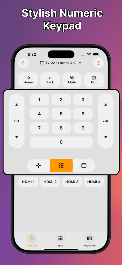 Android TV Remote Control. - Una elegante interfaz de teclado numérico en una aplicación de iPhone para controlar un Android TV