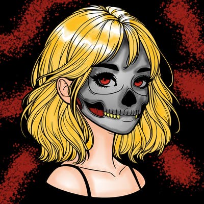 realistic girl with skull