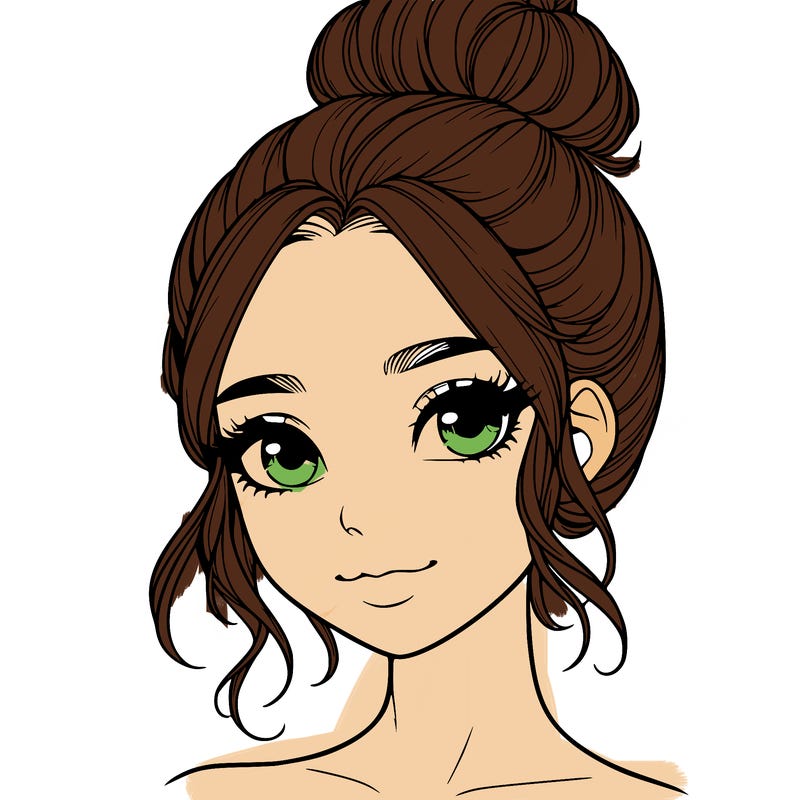 realistic pretty girl with hair in bun