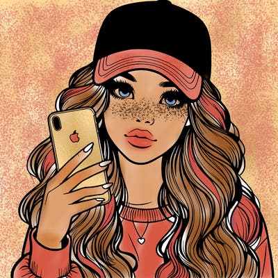 realistic beautiful girl wearing los ángeles cap holding an iphone