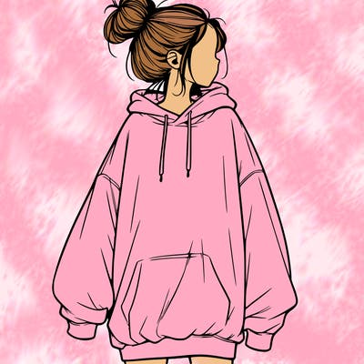 realistic girl with a oversized sweatshirt on and a bun