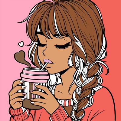realistic girl drinking coffee