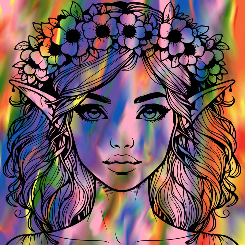 realistic female elf with flower crown