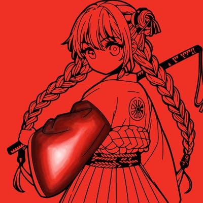anime girl with three braids and a katana whip
