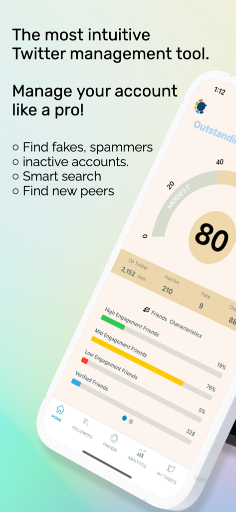 Circleboom For Twitter - Painel do aplicativo Circleboom para gerenciamento do Twitter exibindo estatísticas de seguidores e pontuação de saúde da conta