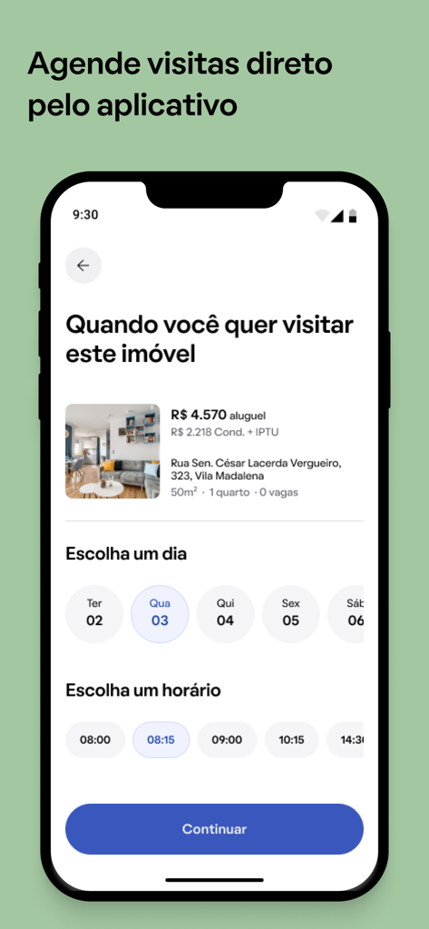 QuintoAndar mobile app interface for scheduling property visits