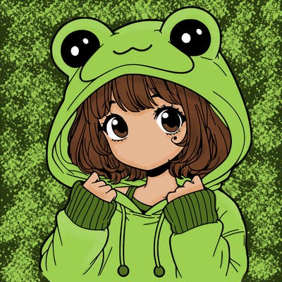 a cute teenage girl wearing a frog hoodie
