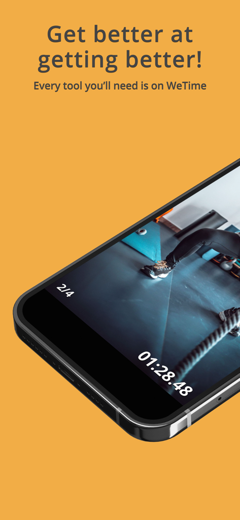 WeTime - Fitness Video Timer - Smartphone que muestra un video de fitness con una superposición de cronómetro de alta precisión de la aplicación WeTime