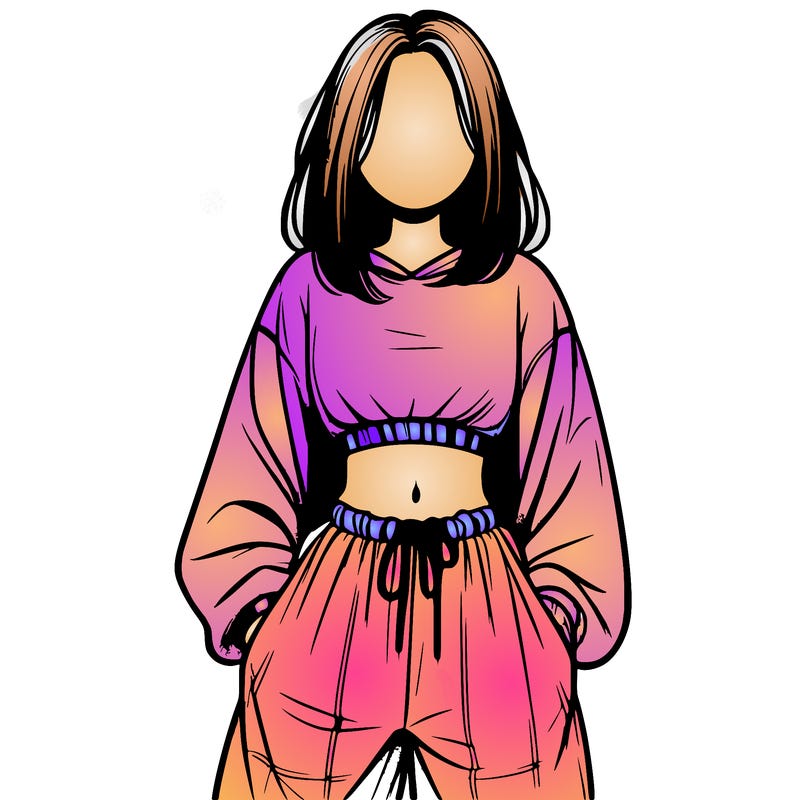 realistic girl faceless with baggy pants and a crop top