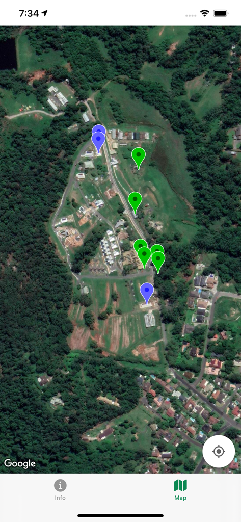 NEVigator - Satellite map of Narara Ecovillage with location markers in the NEVigator app