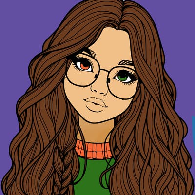 girl with long hair and freckles and glasses realistic