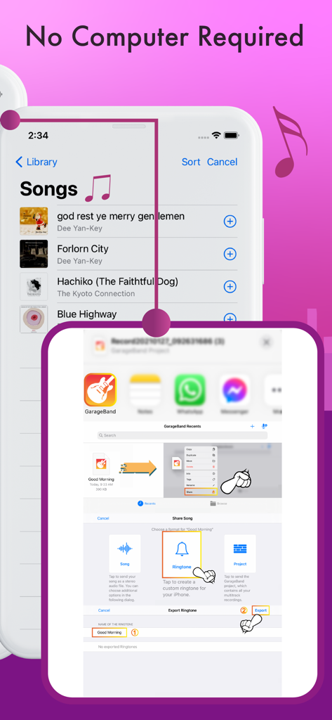 Ringtone Maker . - Un tutorial que muestra cómo configurar tonos de llamada personalizados para iPhone usando GarageBand sin computadora.