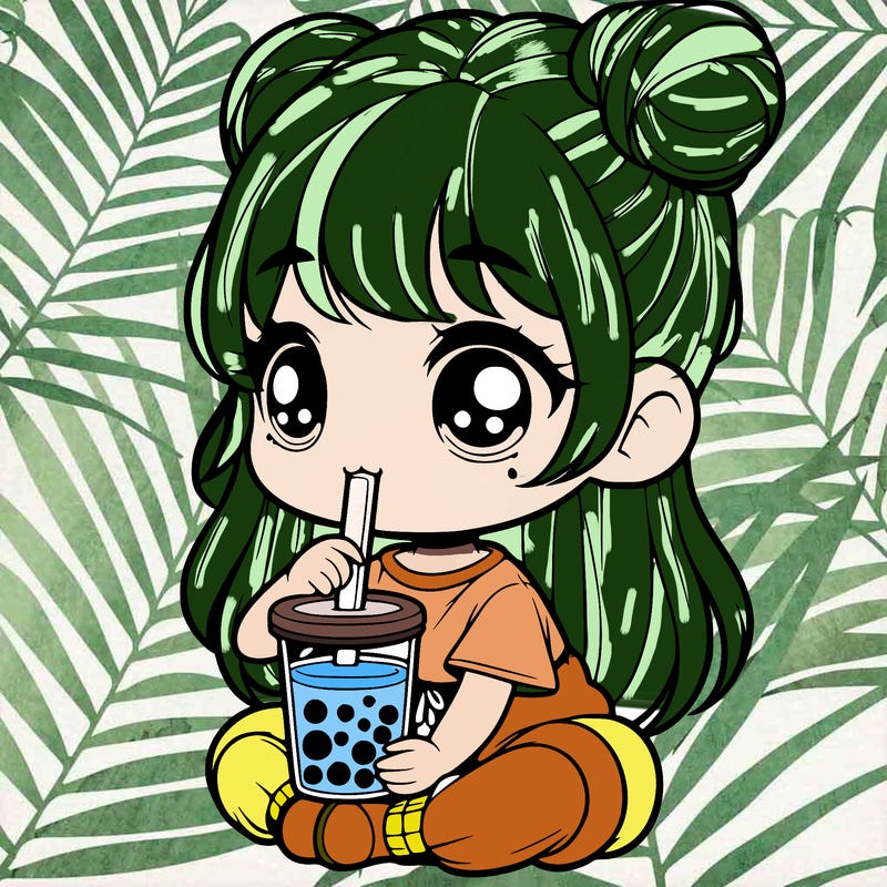 realistic little girl drinking boba