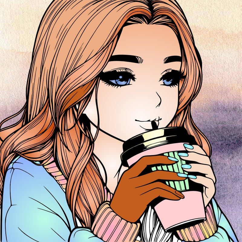 realistic girl drinking coffee