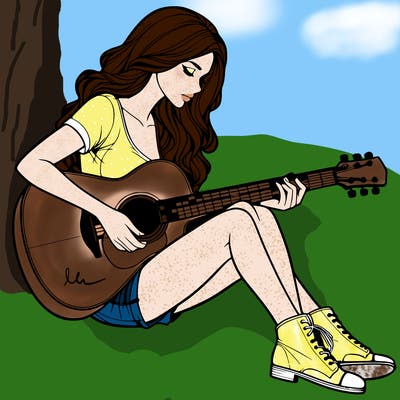 realistic woman play guitar