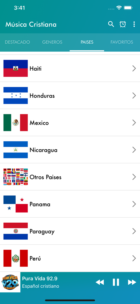 Musica Cristiana Radio - List of Christian radio stations organized by country in the Musica Cristiana app