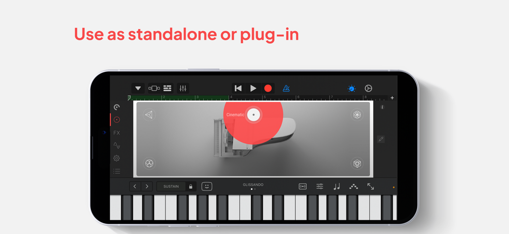 Pure Piano - Grand Piano App - Pure Piano app running as an AUv3 plug-in on an iPhone