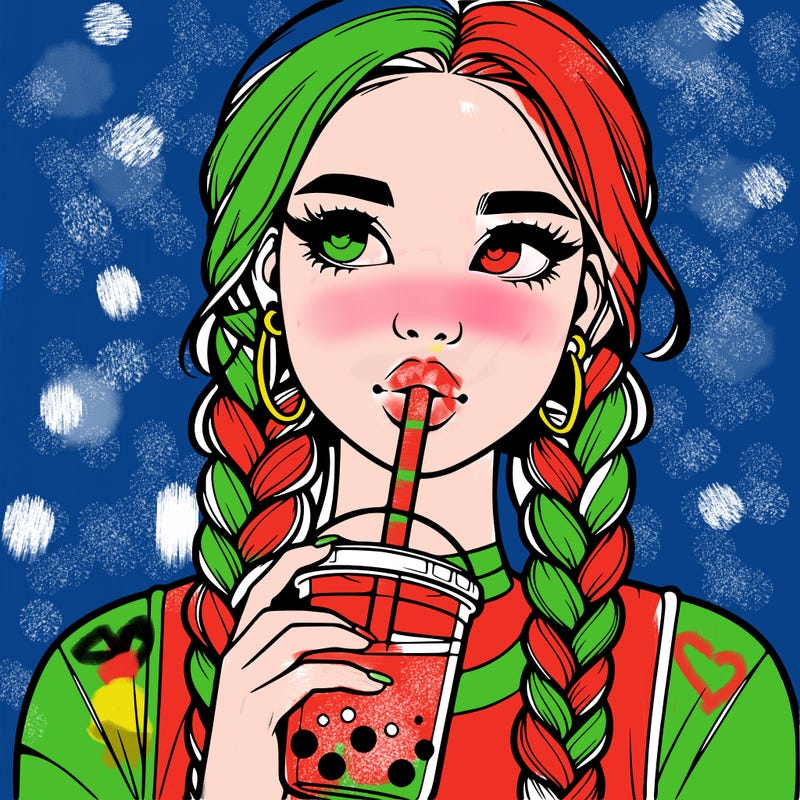 realistic girl with braided hair drinking boba