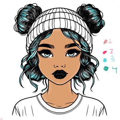 realistic girl with buns in her hair with a beanie on